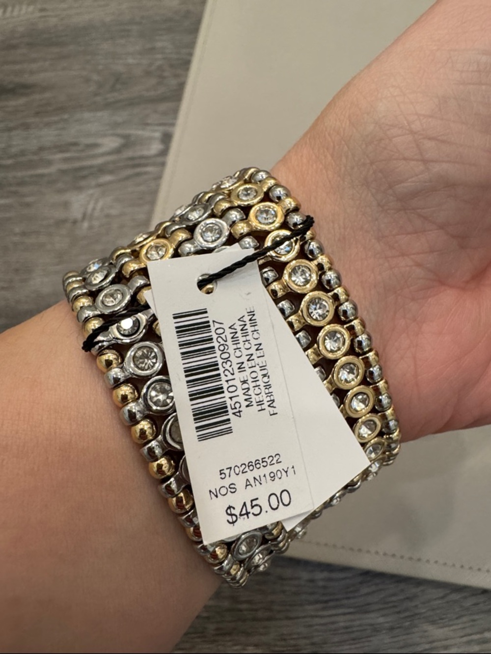 White House Black Market Two-Tone Crystal Stretch Bracelet - Picture 3 of 3